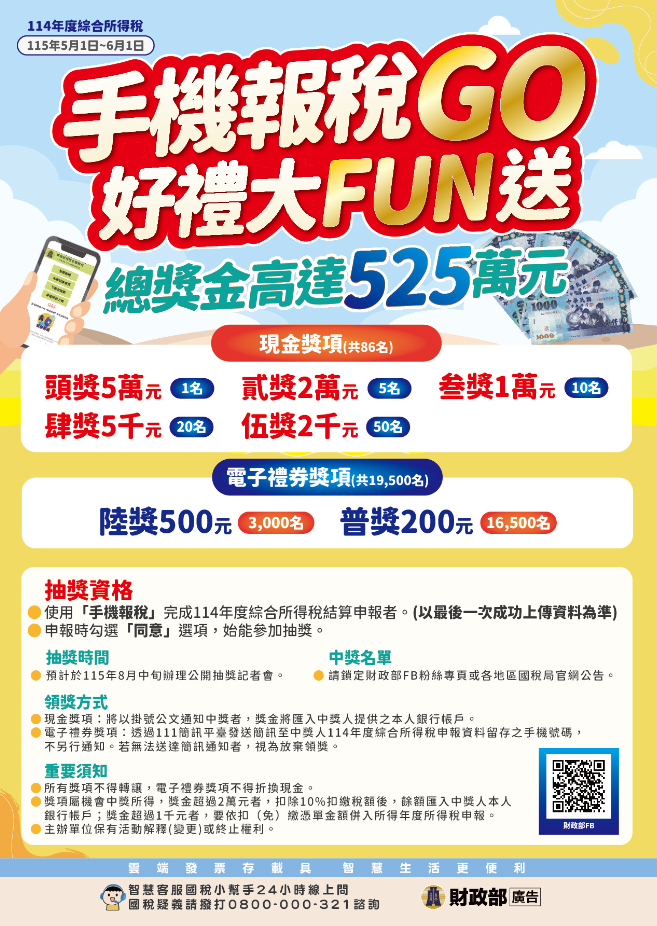 114年度綜合所得稅-手機報税Go  好禮大FUN送 抽獎活動文宣