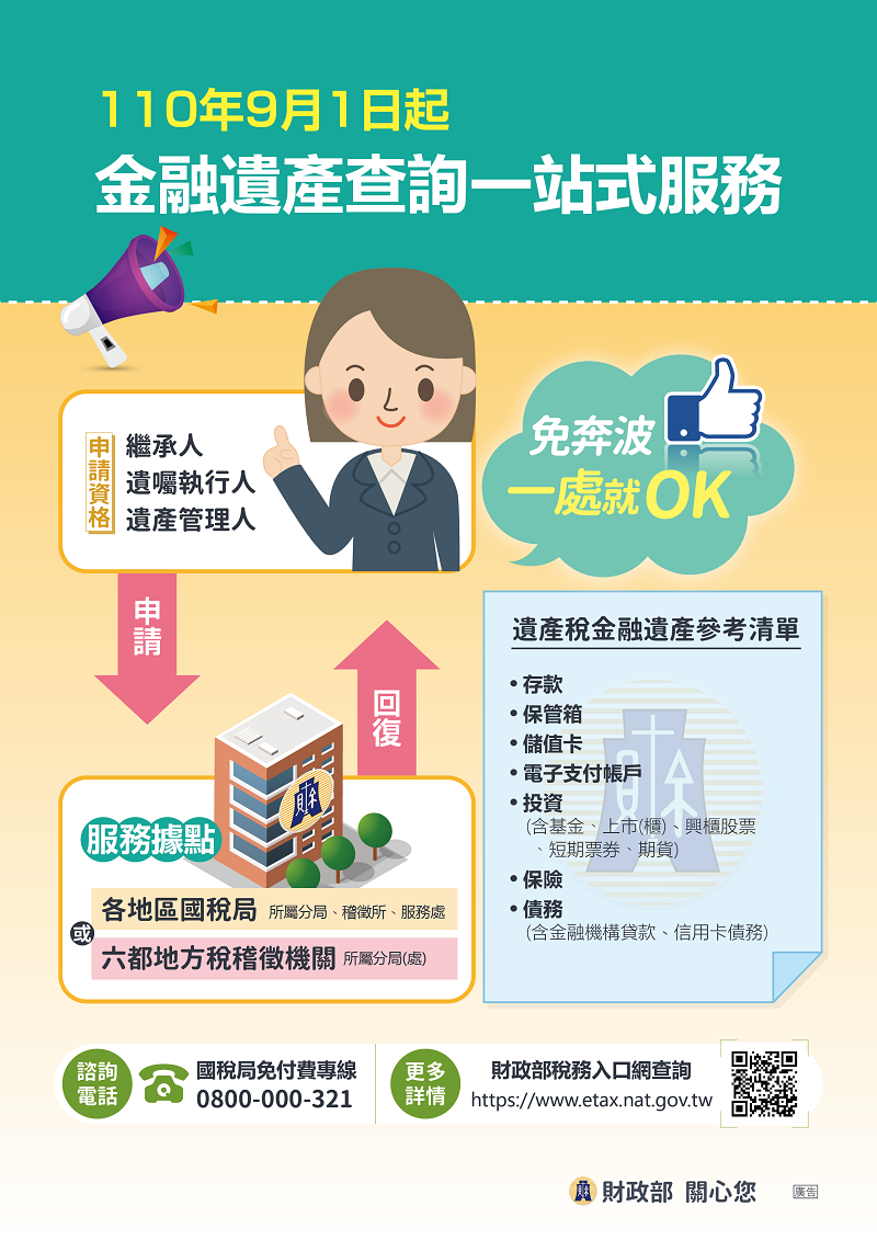 110年9月1日起，金融遺產查詢一站式服務文宣