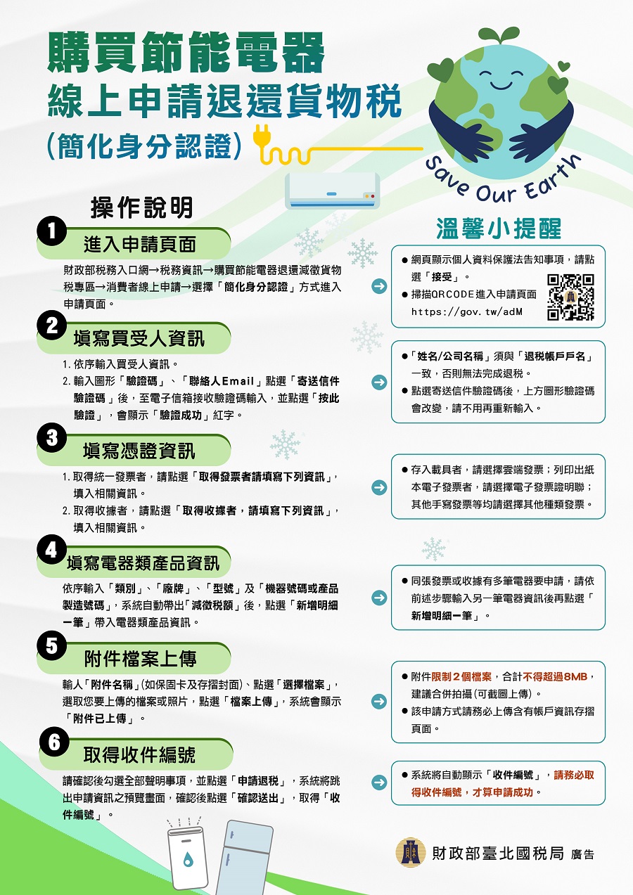 購買節能電器線上申請退還貨物稅文宣
